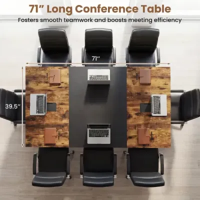 180 cm konferenční stůl velký konferenční stůl ze dřeva pro 6–8 osob Obdélníkový konferenční stůl Rustikální hnědý a černý