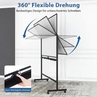 Mobilní tabule – oboustranná magnetická tabule se stojanem a nastavitelnou výškou, černá