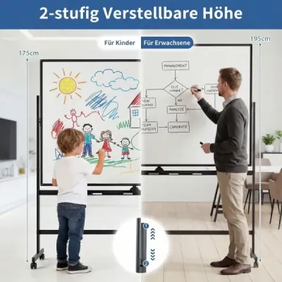 Mobilní tabule – oboustranná magnetická tabule se stojanem a nastavitelnou výškou, černá