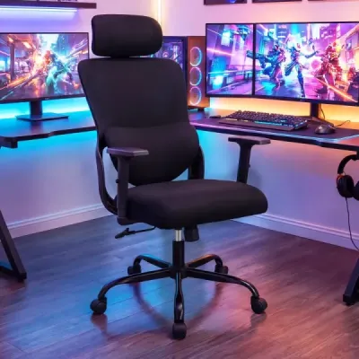 Ergonomická kancelářská židle s nastavitelnou opěrkou hlavy a bederní opěrkou Kancelářská židle Černá
