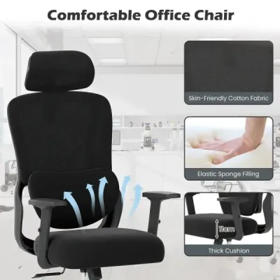 Ergonomická kancelářská židle s nastavitelnou opěrkou hlavy a bederní opěrkou Kancelářská židle Černá