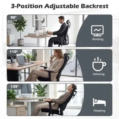 Ergonomická kancelářská židle s nastavitelnou opěrkou hlavy a bederní opěrkou Kancelářská židle Černá