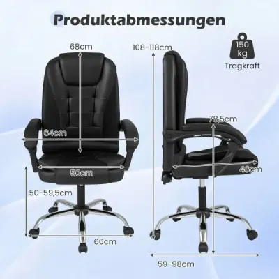 Ergonomická manažerská židle s kolečky, nastavitelná výška sedáku, opěradlo a polstrované područky, černá