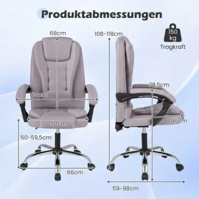 Ergonomická manažerská židle s kolečky, nastavitelná výška sedáku, opěradlo a polstrované područky, šedá