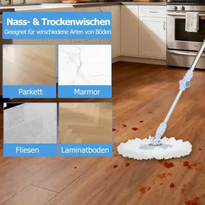 Sada mopu a kbelíku se 7 obdélníkovými návleky na mop a 1 kulatým návlekem na mop