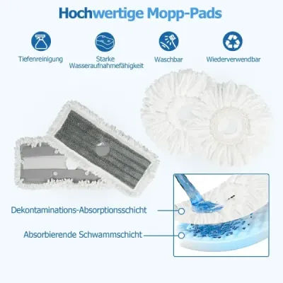 Sada mopu a kbelíku se 7 obdélníkovými návleky na mop a 1 kulatým návlekem na mop