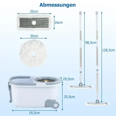 Sada mopu a kbelíku se 7 obdélníkovými návleky na mop a 1 kulatým návlekem na mop