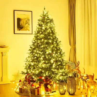 Umělý vánoční stromek s LED pohádkovými světly Vánoční stromek 210/225/240 cm Zelená-210 cm