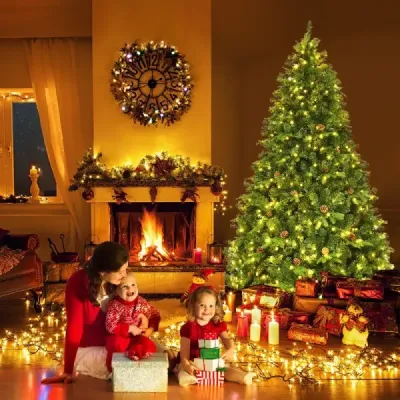 Umělý vánoční stromek s LED pohádkovými světly Vánoční stromek 210/225/240 cm Zelená-225 cm