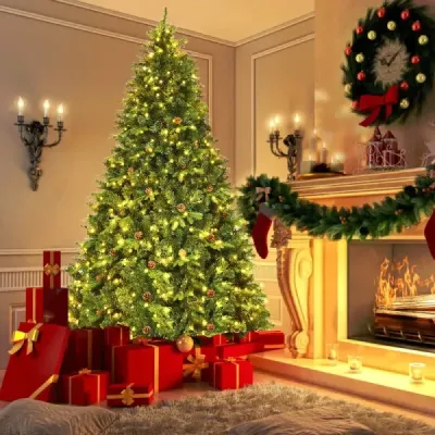 Umělý vánoční stromek s LED pohádkovými světly Vánoční stromek 210/225/240 cm Zelená-240 cm