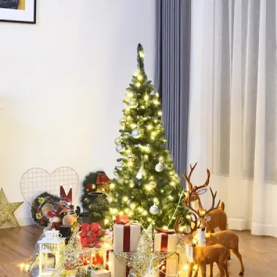 135 cm úzký vánoční stromek s teplými bílými LED světýlky umělý vánoční stromek zelený