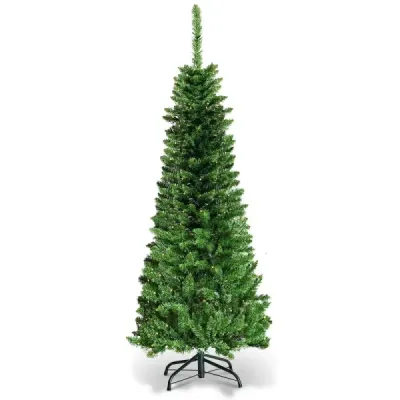 135 cm úzký vánoční stromek s teplými bílými LED světýlky umělý vánoční stromek zelený