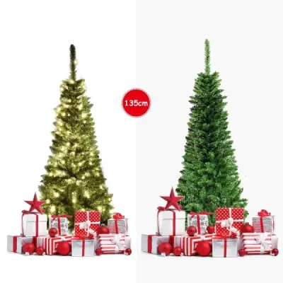 135 cm úzký vánoční stromek s teplými bílými LED světýlky umělý vánoční stromek zelený
