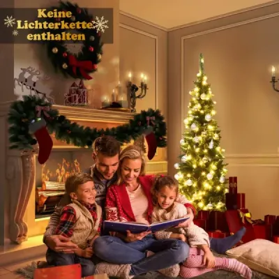 200 cm tenký vánoční stromek s teplými bílými LED diodami Umělý vánoční stromek zelený