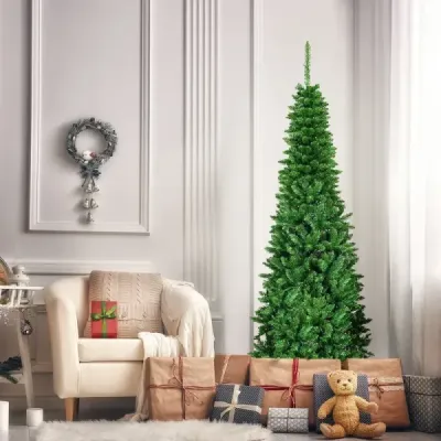 200 cm tenký vánoční stromek s teplými bílými LED diodami Umělý vánoční stromek zelený