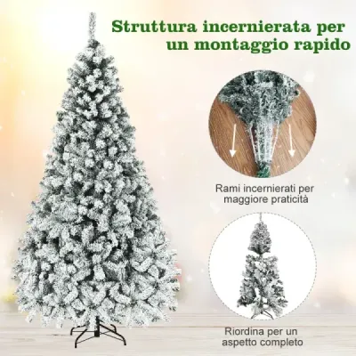 225 cm umělý vánoční stromek se sněhovými a teplými bílými LED světly Vánoční stromek jehly z PVC