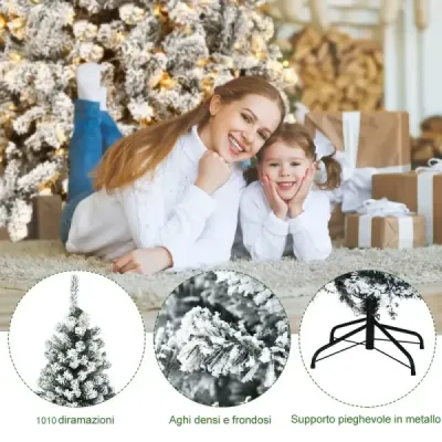 225 cm umělý vánoční stromek se sněhovými a teplými bílými LED světly Vánoční stromek jehly z PVC