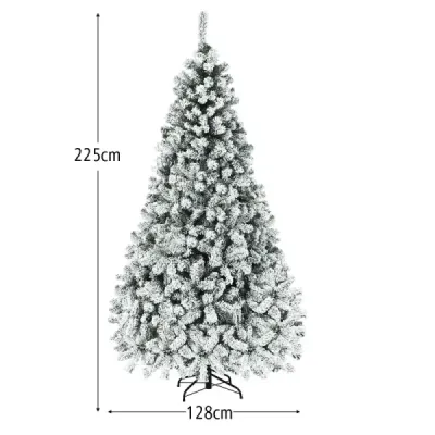 225 cm umělý vánoční stromek se sněhovými a teplými bílými LED světly Vánoční stromek jehly z PVC