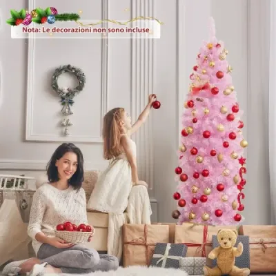 180 cm umělý vánoční stromeček s 250 studenými bílými LED diodami Slim Christmas Tree Pink