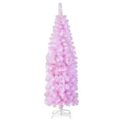 180 cm umělý vánoční stromeček s 250 studenými bílými LED diodami Slim Christmas Tree Pink