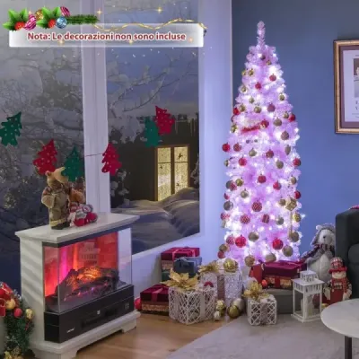 180 cm umělý vánoční stromeček s 250 studenými bílými LED diodami Slim Christmas Tree Pink