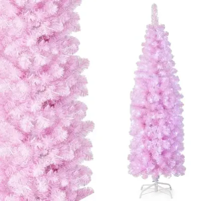 180 cm umělý vánoční stromeček s 250 studenými bílými LED diodami Slim Christmas Tree Pink