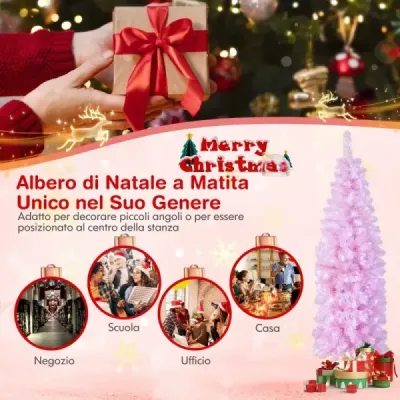 180 cm umělý vánoční stromeček s 250 studenými bílými LED diodami Slim Christmas Tree Pink