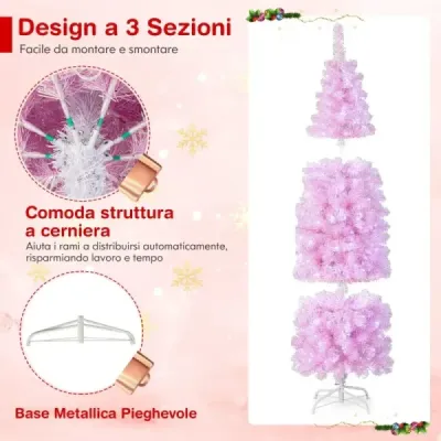 180 cm umělý vánoční stromeček s 250 studenými bílými LED diodami Slim Christmas Tree Pink