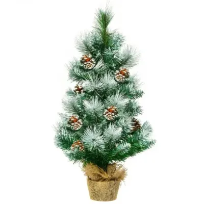 Umělý mini vánoční stromek ze zasněžené borovice s ozdobou z borovicových šišek 60 cm