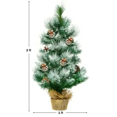 Umělý mini vánoční stromek ze zasněžené borovice s ozdobou z borovicových šišek 60 cm
