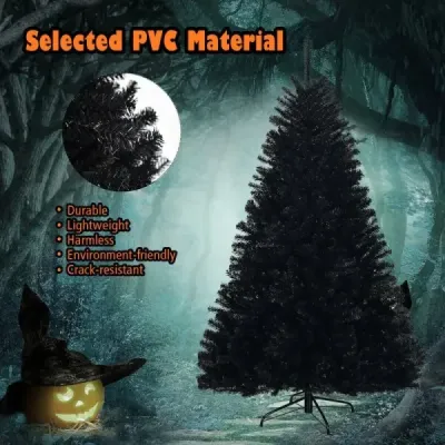 180 cm vysoký umělý skládací halloweensky vánoční stromek PVC hroty černé