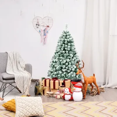 135 cm hoher Künstlicher Weihnachtsbaum Beleuchteter Schneebedeckter Baum mit Metallständer
