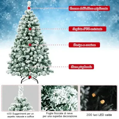 135 cm hoher Künstlicher Weihnachtsbaum Beleuchteter Schneebedeckter Baum mit Metallständer