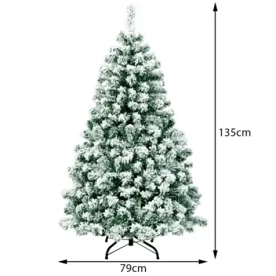 135 cm hoher Künstlicher Weihnachtsbaum Beleuchteter Schneebedeckter Baum mit Metallständer