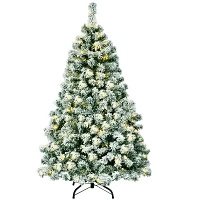 135 cm hoher Künstlicher Weihnachtsbaum Beleuchteter Schneebedeckter Baum mit Metallständer