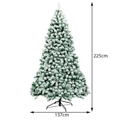 225 cm osvětlený zasněžený vánoční stromek se skládacím kovovým stojanem zelená + bílá