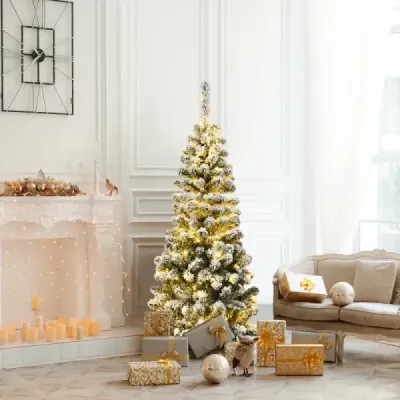 135 cm künstlicher Bleistift-Weihnachtsbaum mit Schnee und 150 LED-Lichtern