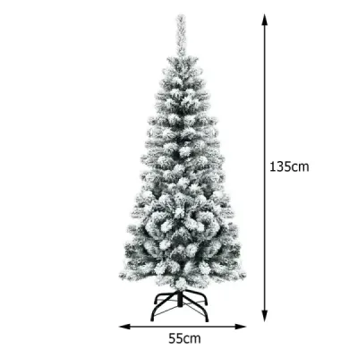 135 cm künstlicher Bleistift-Weihnachtsbaum mit Schnee und 150 LED-Lichtern