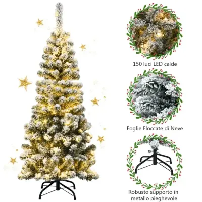 135 cm künstlicher Bleistift-Weihnachtsbaum mit Schnee und 150 LED-Lichtern
