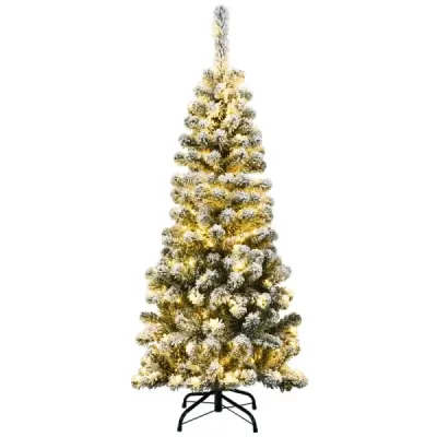 135 cm künstlicher Bleistift-Weihnachtsbaum mit Schnee und 150 LED-Lichtern