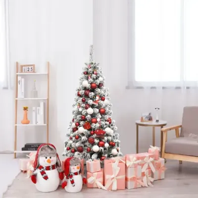 135 cm künstlicher Bleistift-Weihnachtsbaum mit Schnee und 150 LED-Lichtern