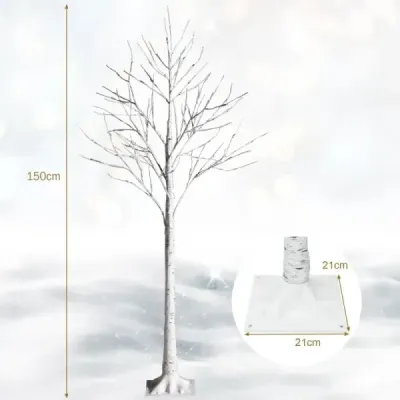 150 cm LED Lichterbaum Birkenbaum mit Warmweißen LED-Leuchten Weiß