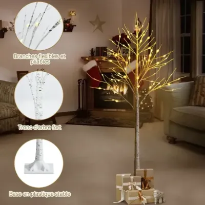 150 cm LED Lichterbaum Birkenbaum mit Warmweißen LED-Leuchten Weiß