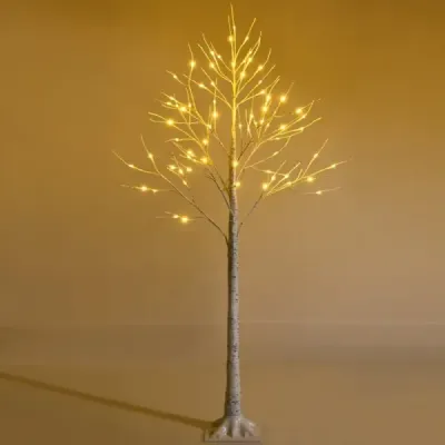 150 cm LED Lichterbaum Birkenbaum mit Warmweißen LED-Leuchten Weiß