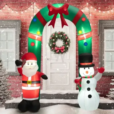 245 cm vysoký nafukovací vánoční oblouk s dekorací Santa Clause a sněhuláka