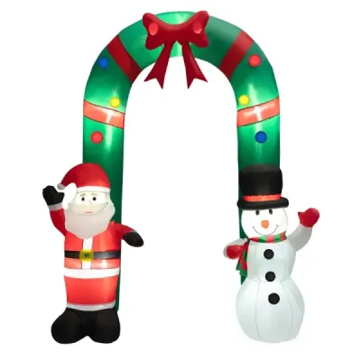 245 cm vysoký nafukovací vánoční oblouk s dekorací Santa Clause a sněhuláka
