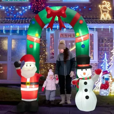 245 cm vysoký nafukovací vánoční oblouk s dekorací Santa Clause a sněhuláka