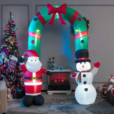 245 cm vysoký nafukovací vánoční oblouk s dekorací Santa Clause a sněhuláka