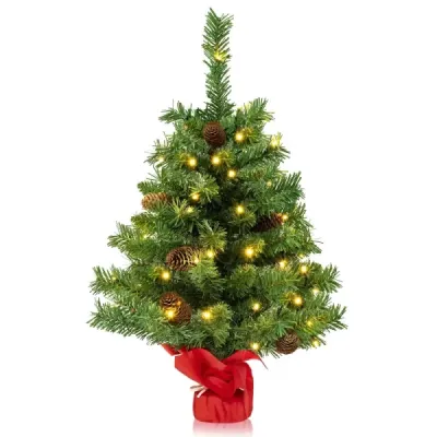 64 cm velký osvětlený mini vánoční stromeček na stůl s 50 LED světly, zelený
