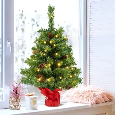 64 cm velký osvětlený mini vánoční stromeček na stůl s 50 LED světly, zelený